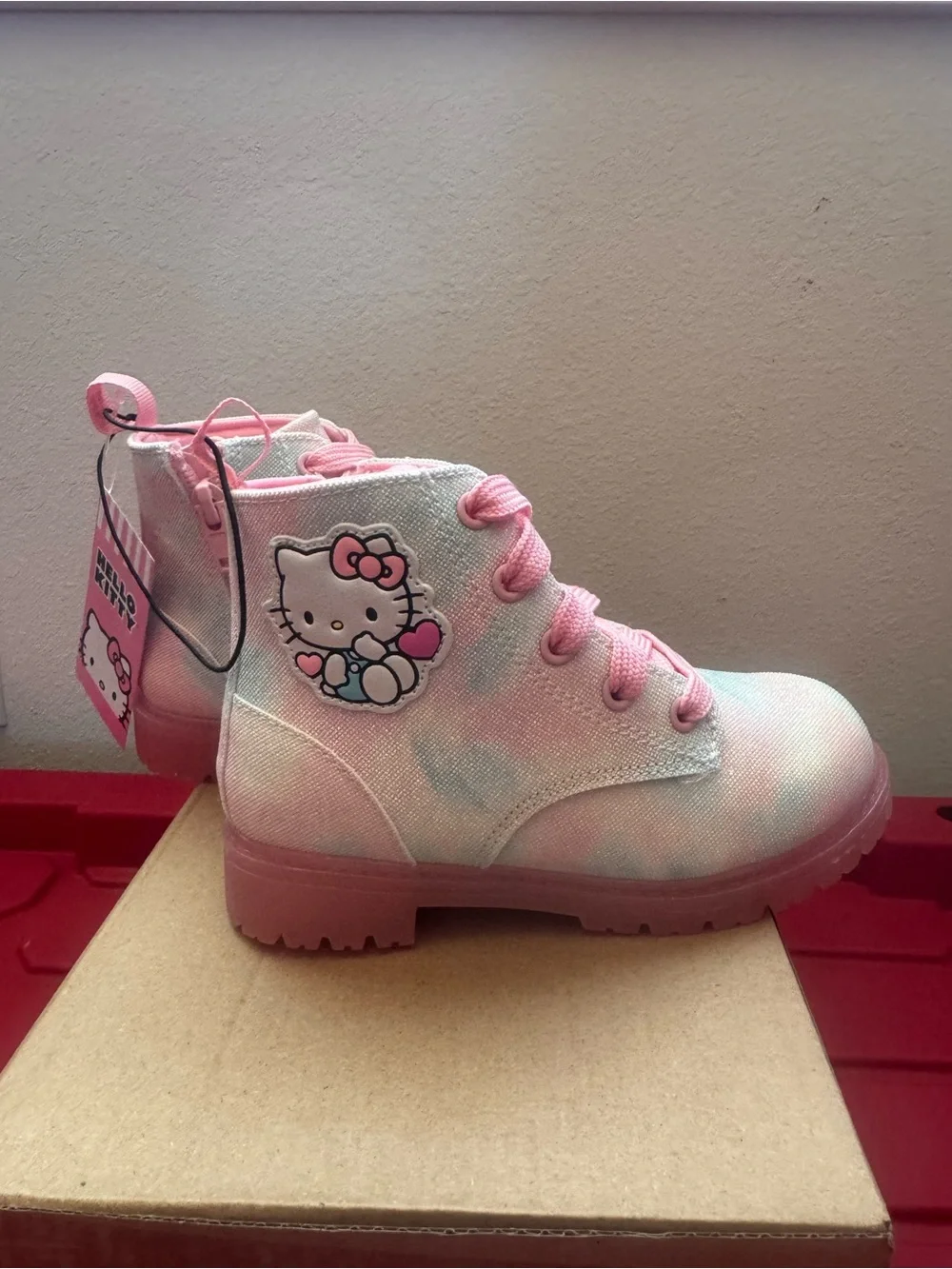 Sanrio Hello Kitty Pastel Pink and Blue Kids Lace-Up Boots Toddler 9 NWT